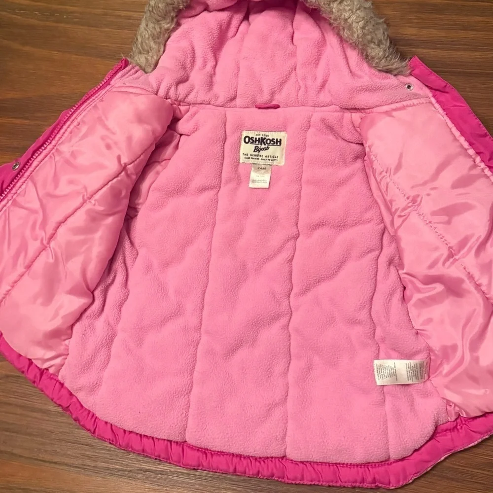 OSHKOSH B’gosh Pink Toddler GIRL’S Fleece Lined Jacket Coat Winter 24 MONTHS